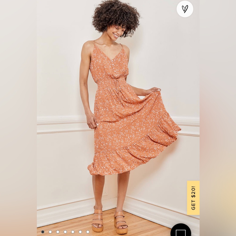 Lulus - Life is Sweet Orange Floral Print Tiered Midi Dress